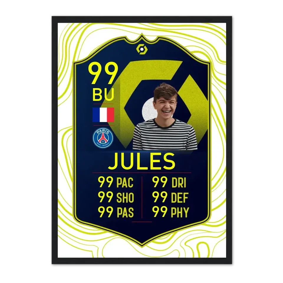 Carte FUT personnalisé - Affiche personnalisée LIGUE-1-Noir-50x70-cm Jetaimeparis France