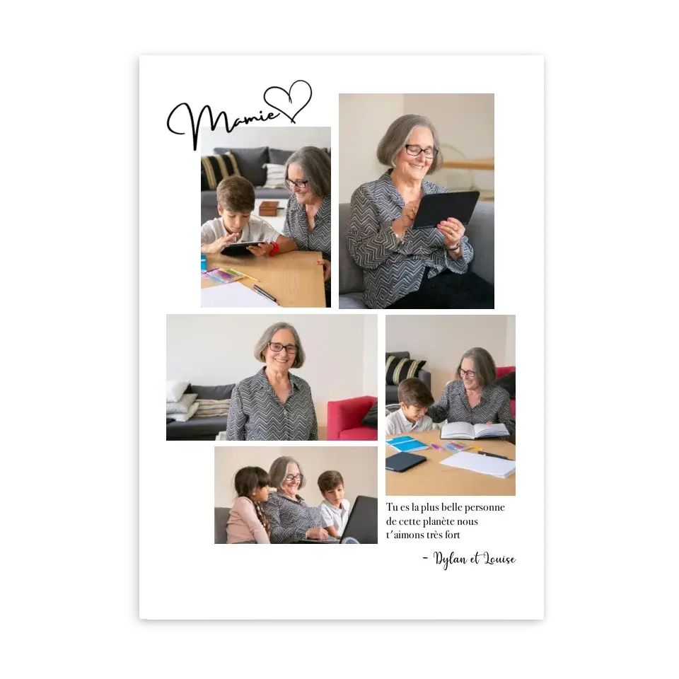 Mosaïque 5 photos Mamie - Affiche personnalisée Cadre-Vertical-Poster-sans-cadre-Ed.-Limité-75x100 Jetaimeparis France