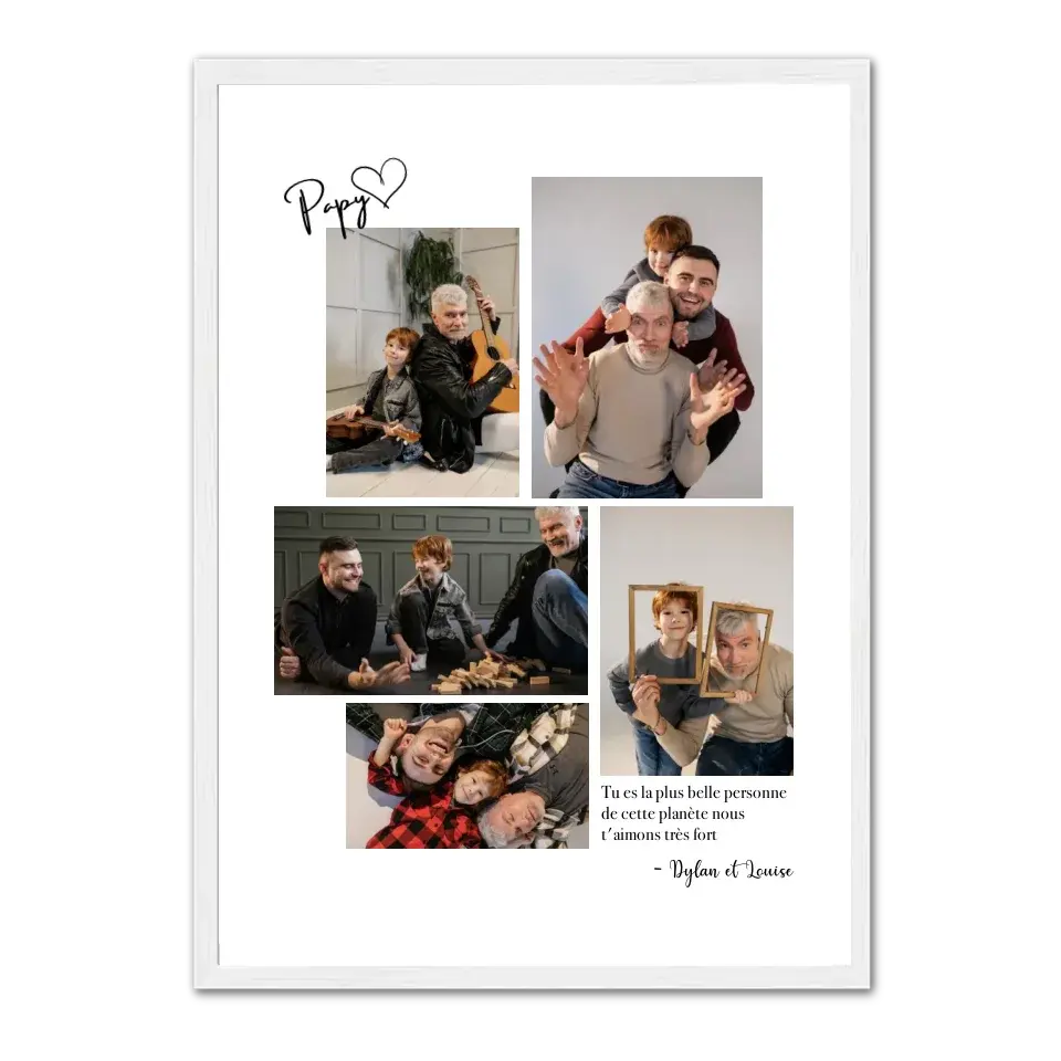 Mosaïque 5 photos Papy- Affiche personnalisée Cadre-Vertical-Blanc-Ed.-Limité-75x100-cm Jetaimeparis France
