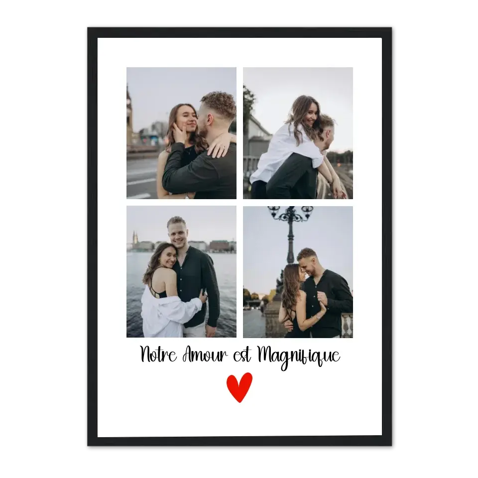 4 photos couple - Affiche personnalisée Cadre-Vertical-Noir-Ed.-Limité-75x100-cm Jetaimeparis France