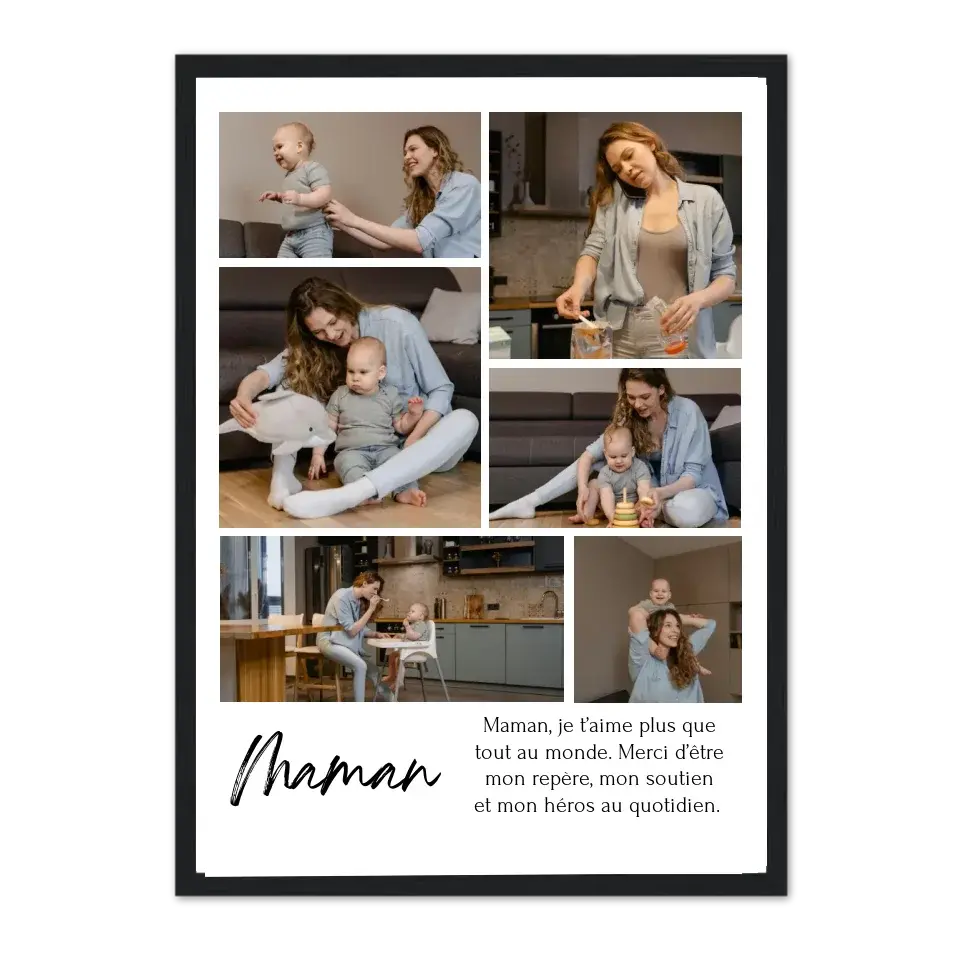 Affiche 6 photos maman - Affiche personnalisée AFFICHE-PHOTO-MAMAN-Noir-Ed.-Limité-75x100-cm Jetaimeparis France