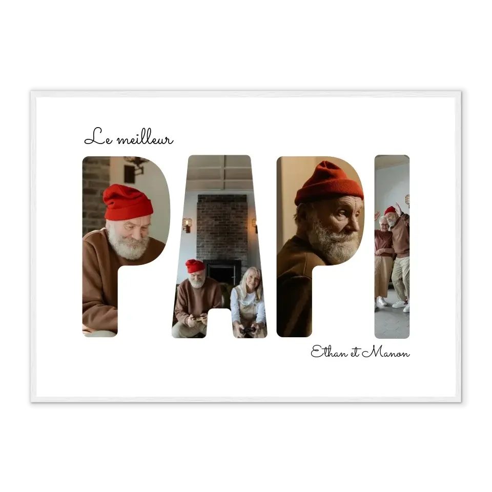 Le meilleur Papy - Affiche personnalisée Cadre-Horizontal-Blanc-50x70-cm Jetaimeparis France