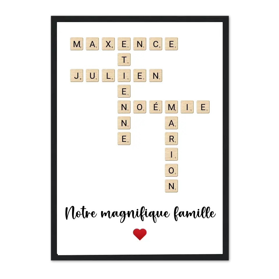 Scrabble Famille - Affiche personnalisée Cadre-Vertical-Noir-Ed.-Limité-75x100-cm Jetaimeparis France