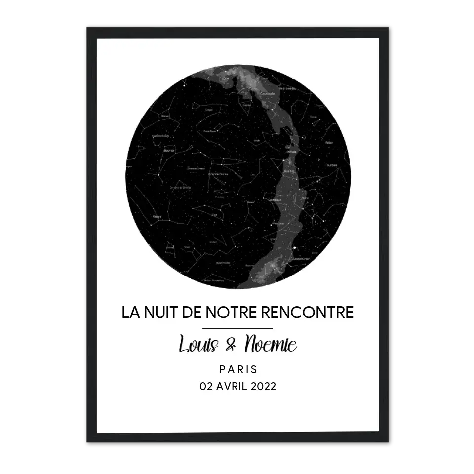 La nuit de notre rencontre - Affiche personnalisée Cadre-Vertical-Noir-Ed.-Limité-75x100-cm Jetaimeparis France