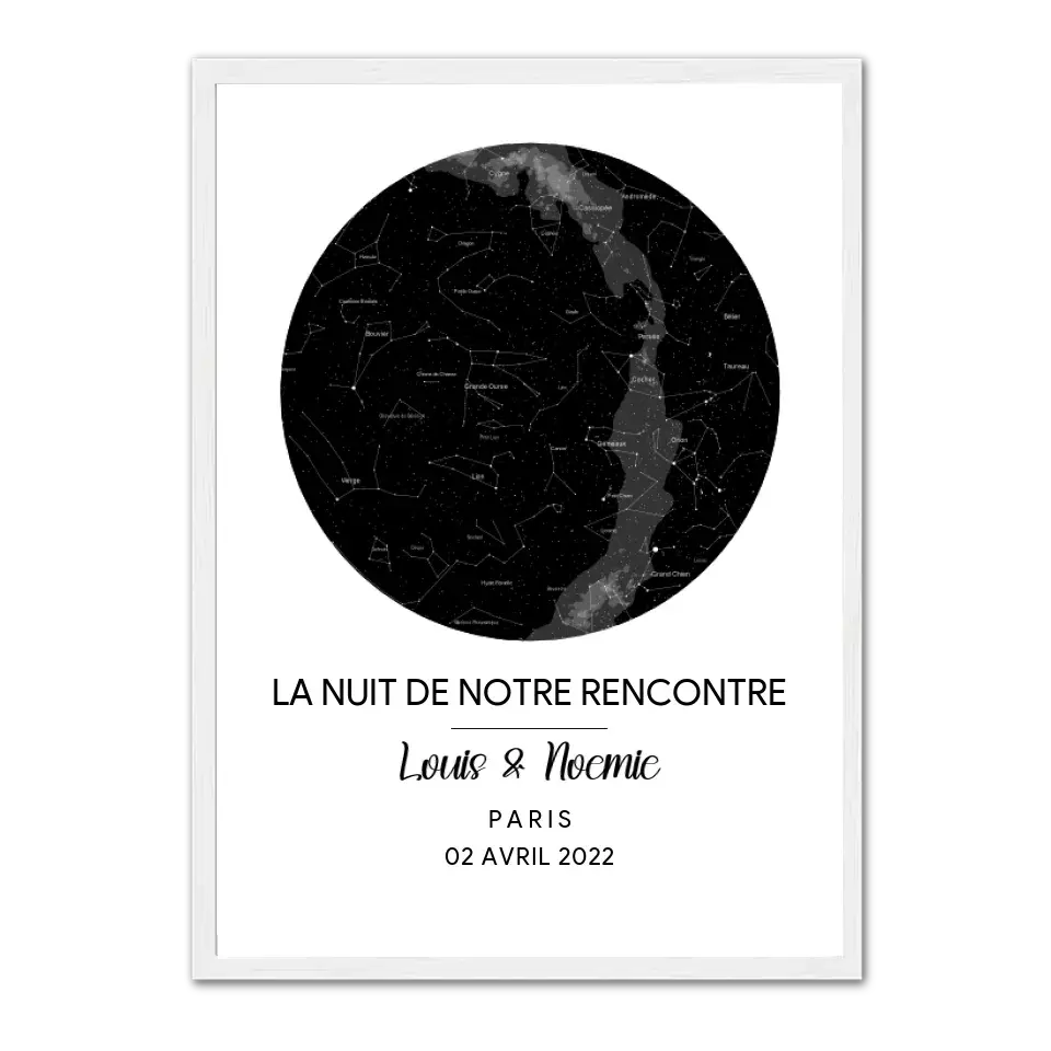 La nuit de notre rencontre - Affiche personnalisée Cadre-Vertical-Blanc-Ed.-Limité-75x100-cm Jetaimeparis France