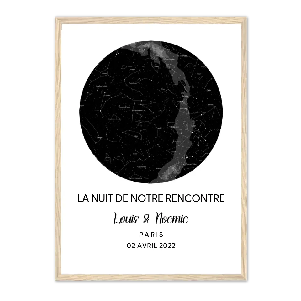 La nuit de notre rencontre - Affiche personnalisée Cadre-Vertical-Naturel-Ed.-Limité-75x100-cm Jetaimeparis France