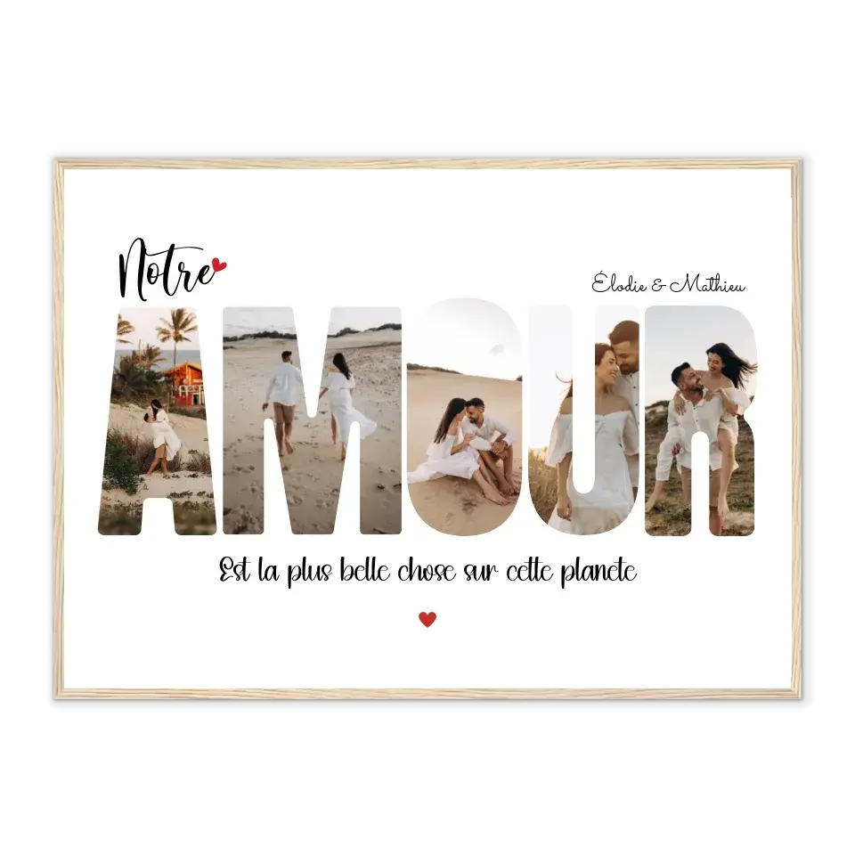 Notre Amour - Affiche personnalisée Cadre-Horizontal-Naturel-50x70-cm Jetaimeparis France