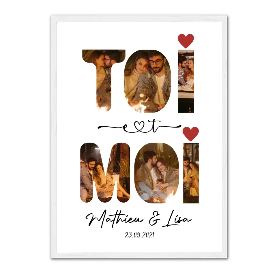 Toi & Moi - Affiche personnalisée Cadre-Vertical-Blanc-Ed.-Limité-75x100-cm Jetaimeparis France