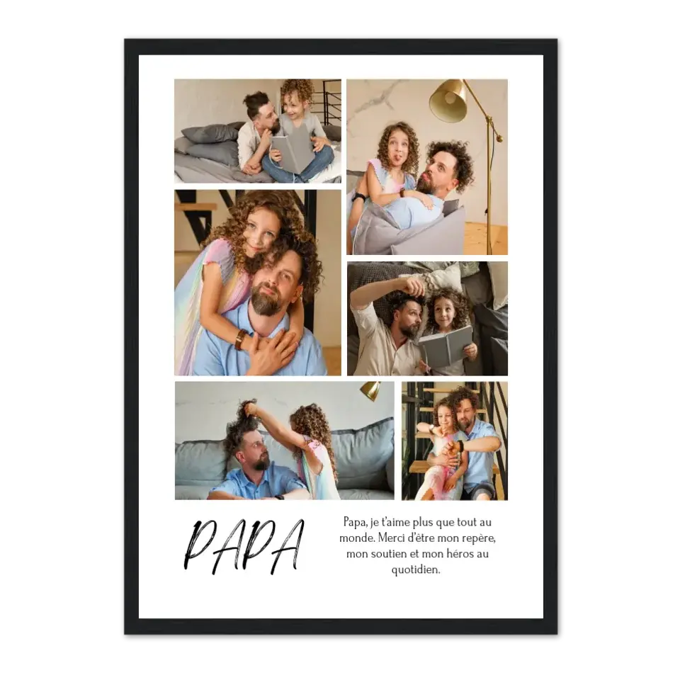 Affiche 6 photos papa - Affiche personnalisée AFFICHE-PHOTO-PAPA-Noir-50x70-cm Jetaimeparis France