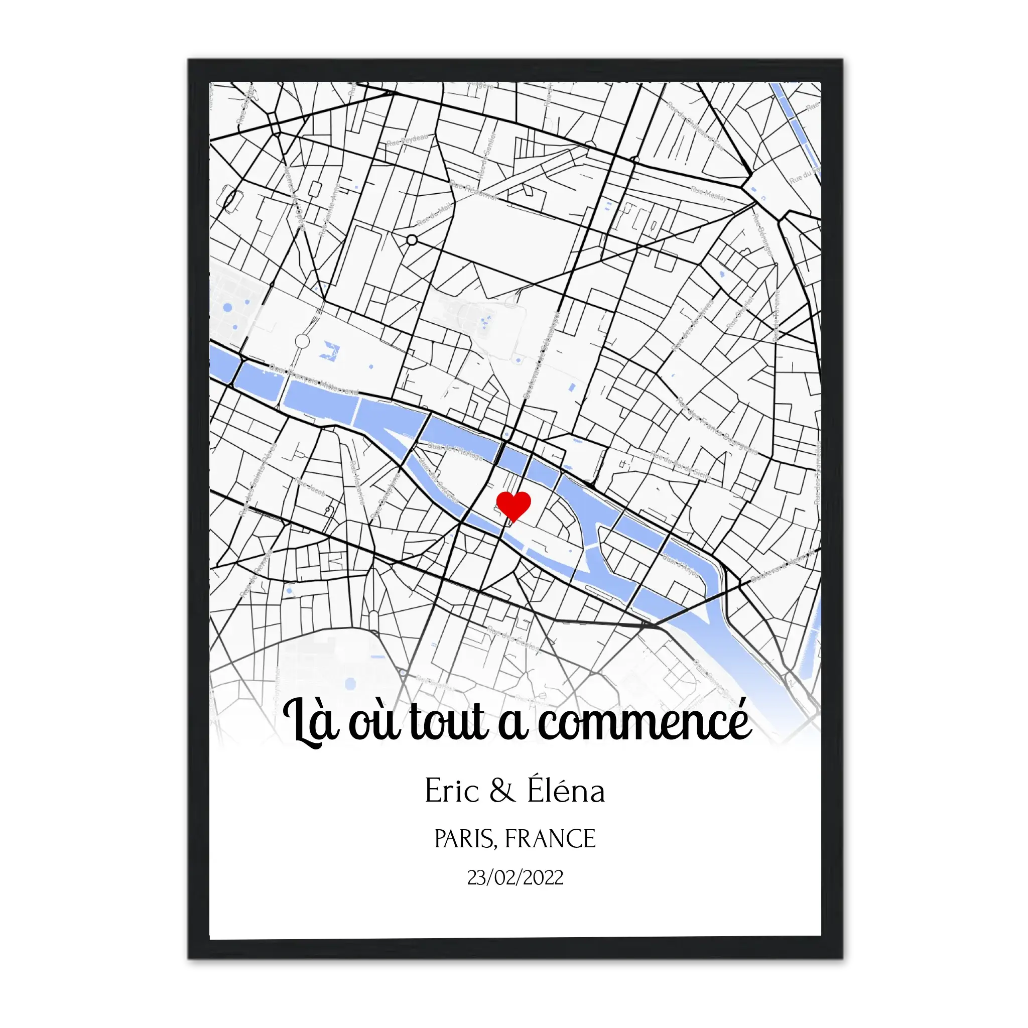 Lieu de Rencontre - Affiche personnalisée Noir-Ed.-Limité-75x100-cm-Classique Jetaimeparis France