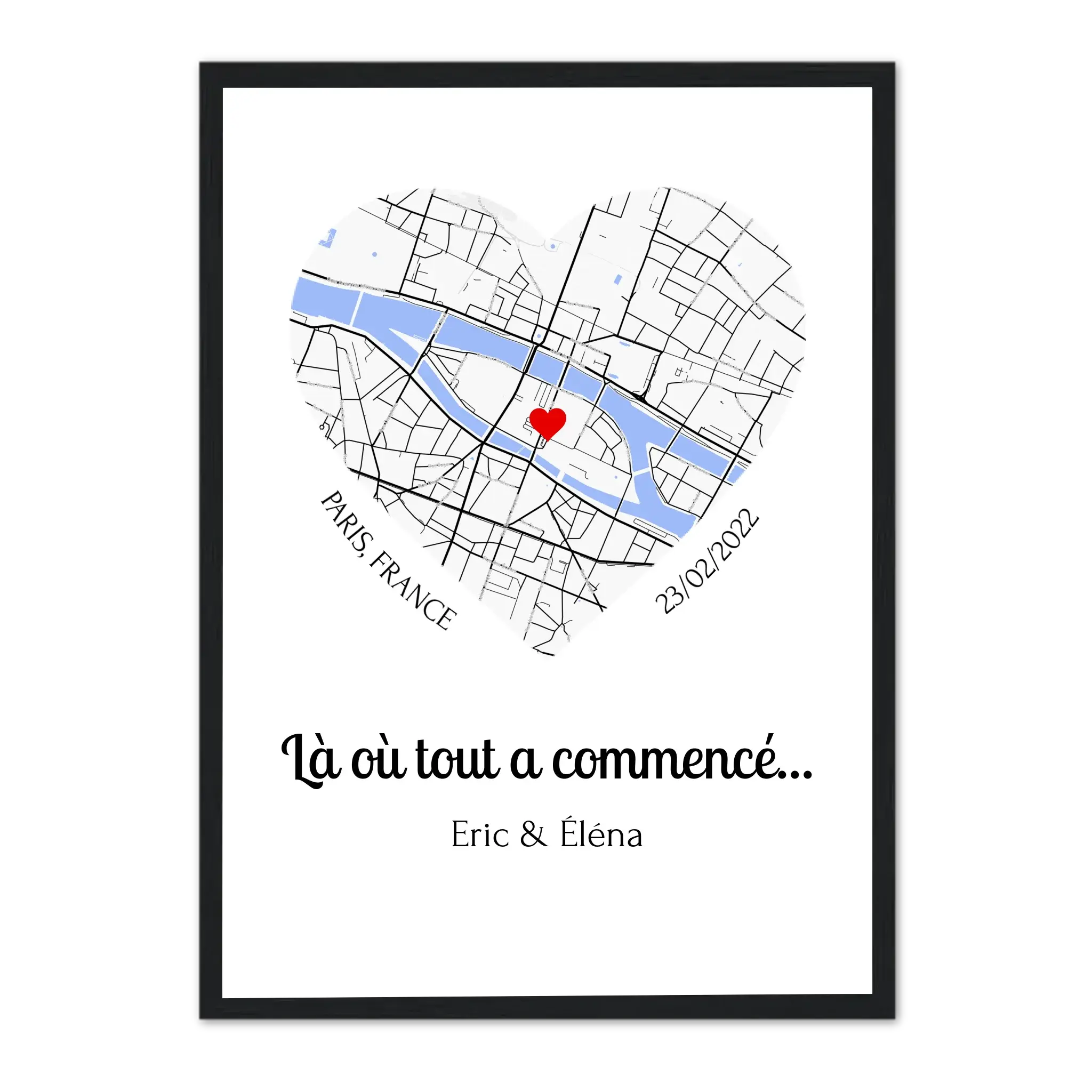 Lieu de Rencontre - Affiche personnalisée Noir-Ed.-Limité-75x100-cm-Cœur Jetaimeparis France