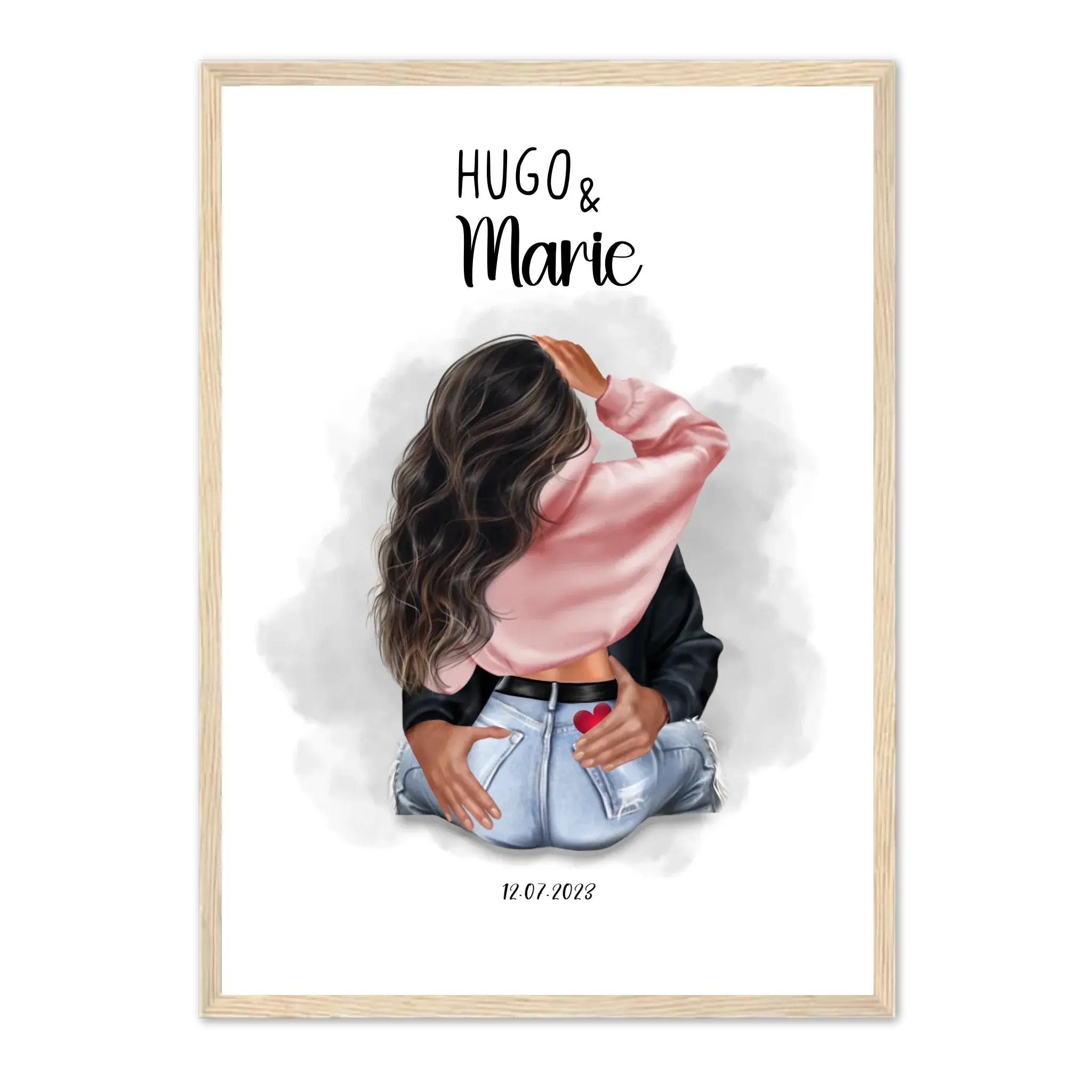 Illustration Couple - Affiche personnalisée Cadre-Vertical-Naturel-Ed.-Limité-75x100-cm Jetaimeparis France
