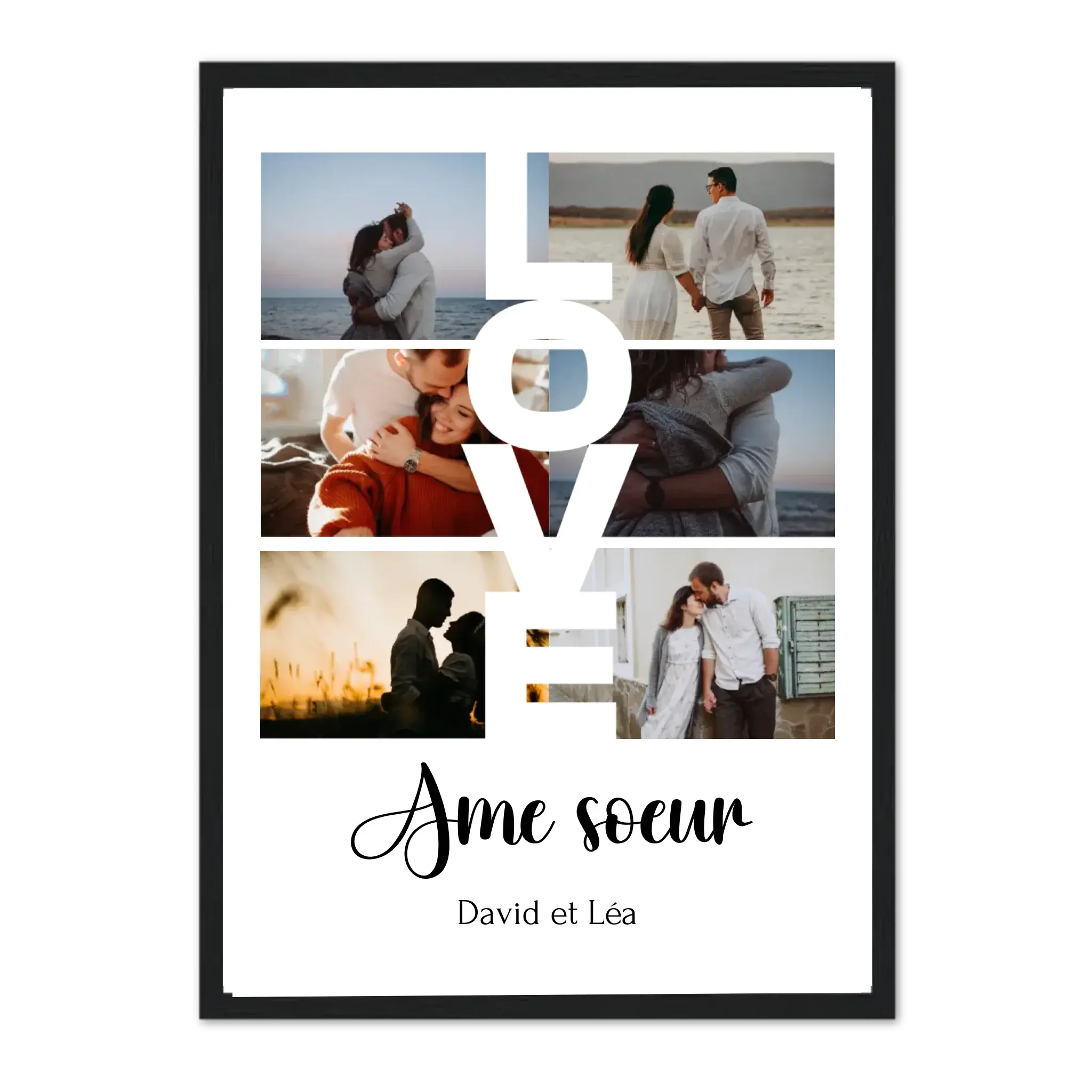 Love 6 photos - Affiche personnalisée Cadre-Vertical-Noir-Ed.-Limité-75x100-cm Jetaimeparis France