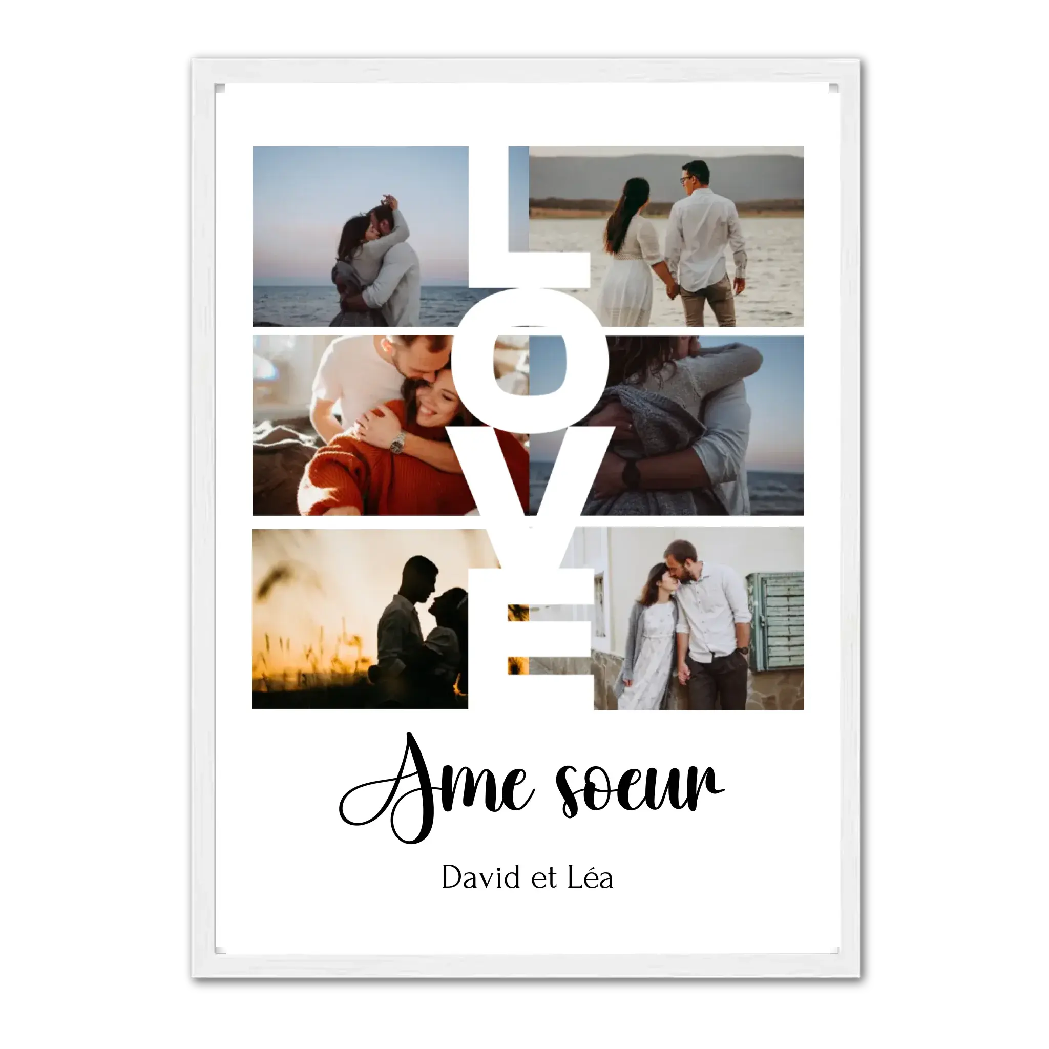 Love 6 photos - Affiche personnalisée Cadre-Vertical-Blanc-Ed.-Limité-75x100-cm Jetaimeparis France