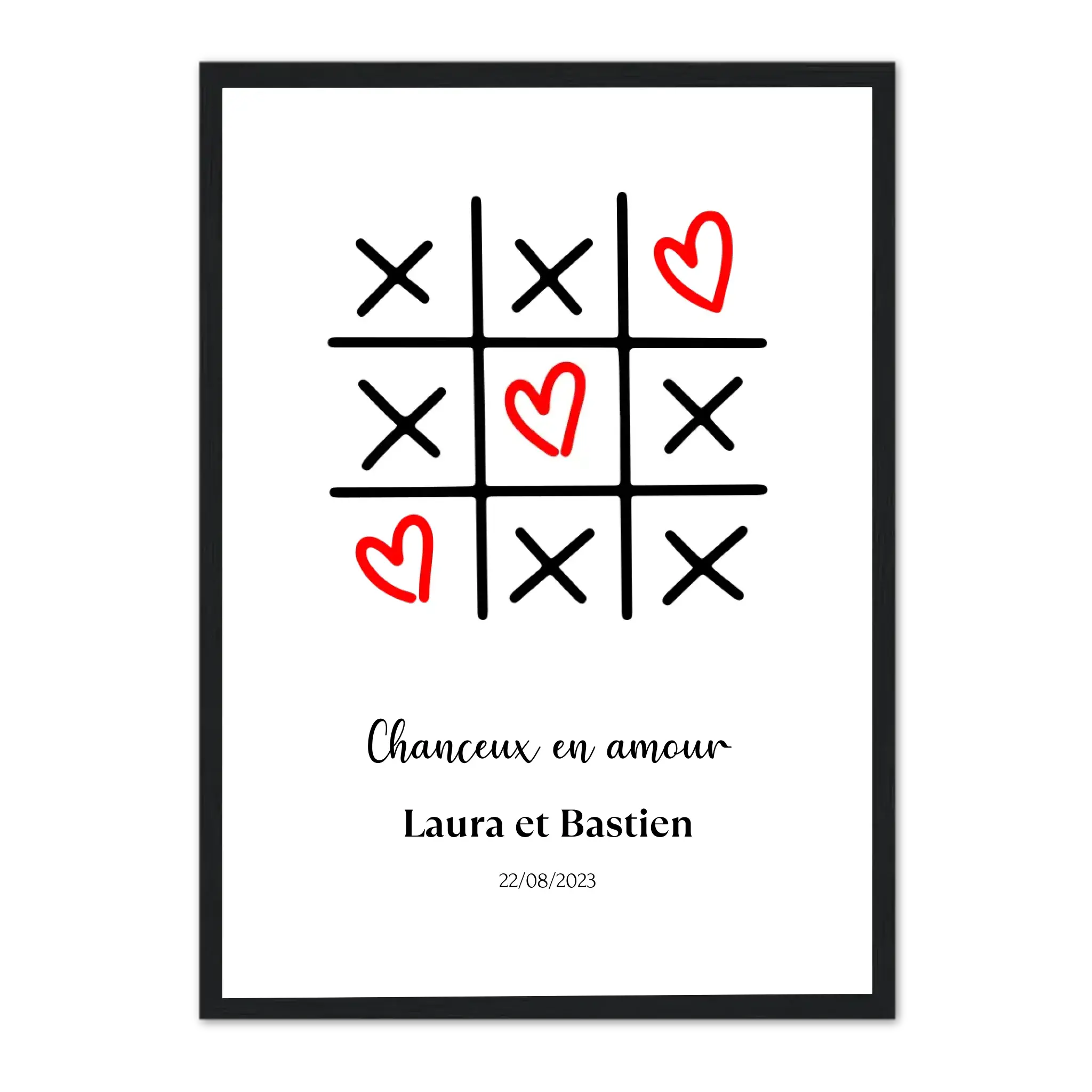 Morpion amour - Affiche personnalisée Cadre-Vertical-Noir-Ed.-Limité-75x100-cm Jetaimeparis France