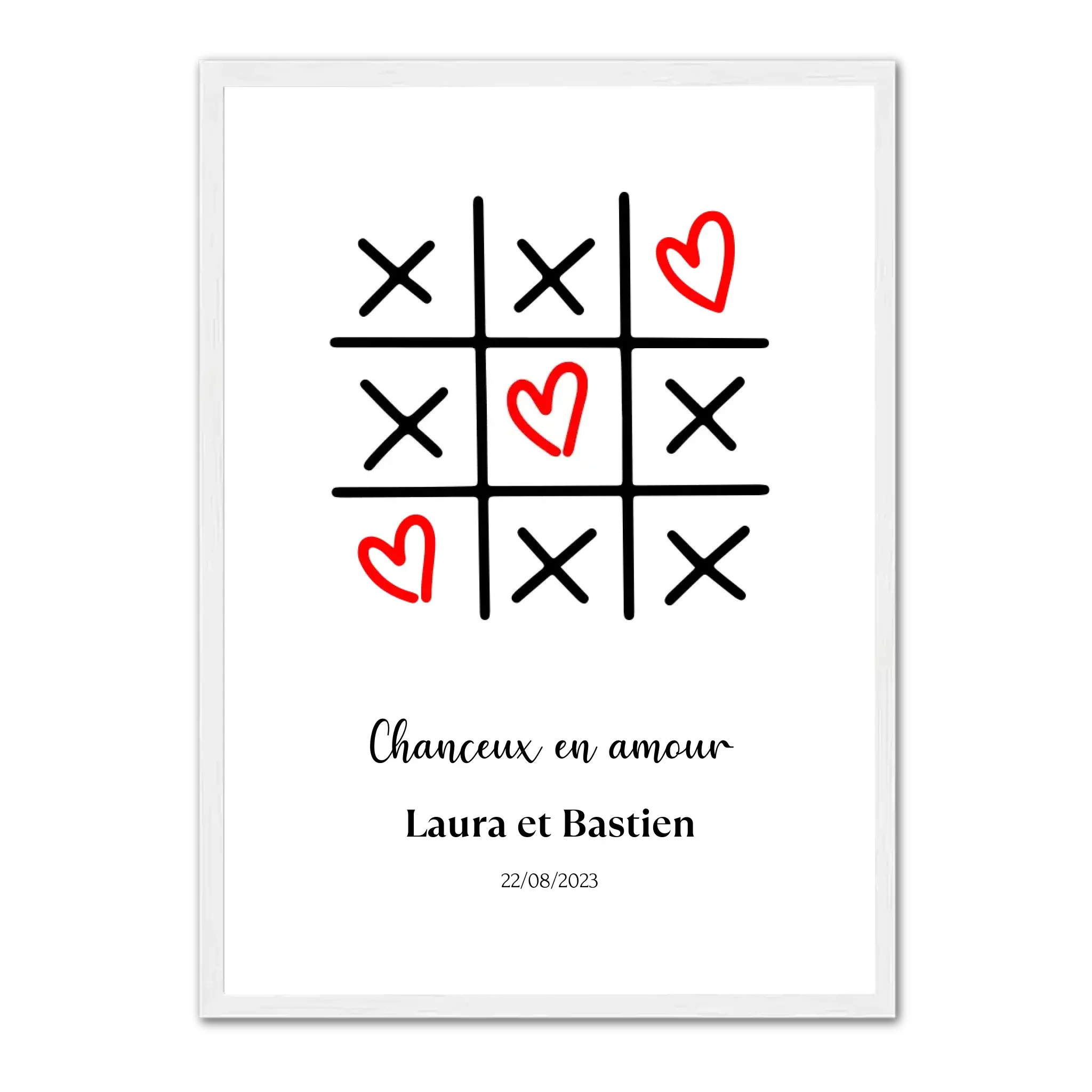 Morpion amour - Affiche personnalisée Cadre-Vertical-Blanc-Ed.-Limité-75x100-cm Jetaimeparis France