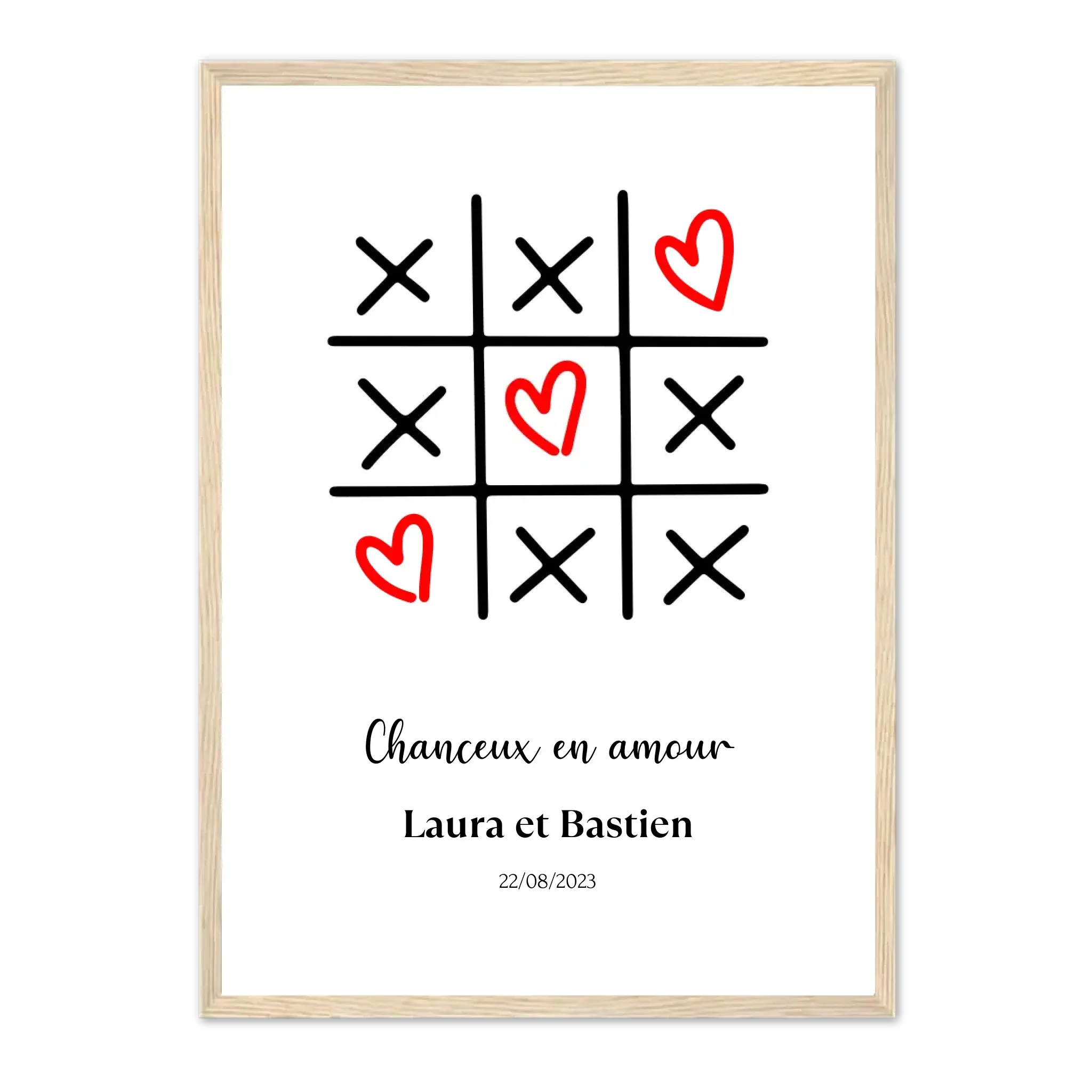 Morpion amour - Affiche personnalisée Cadre-Vertical-Naturel-Ed.-Limité-75x100-cm Jetaimeparis France