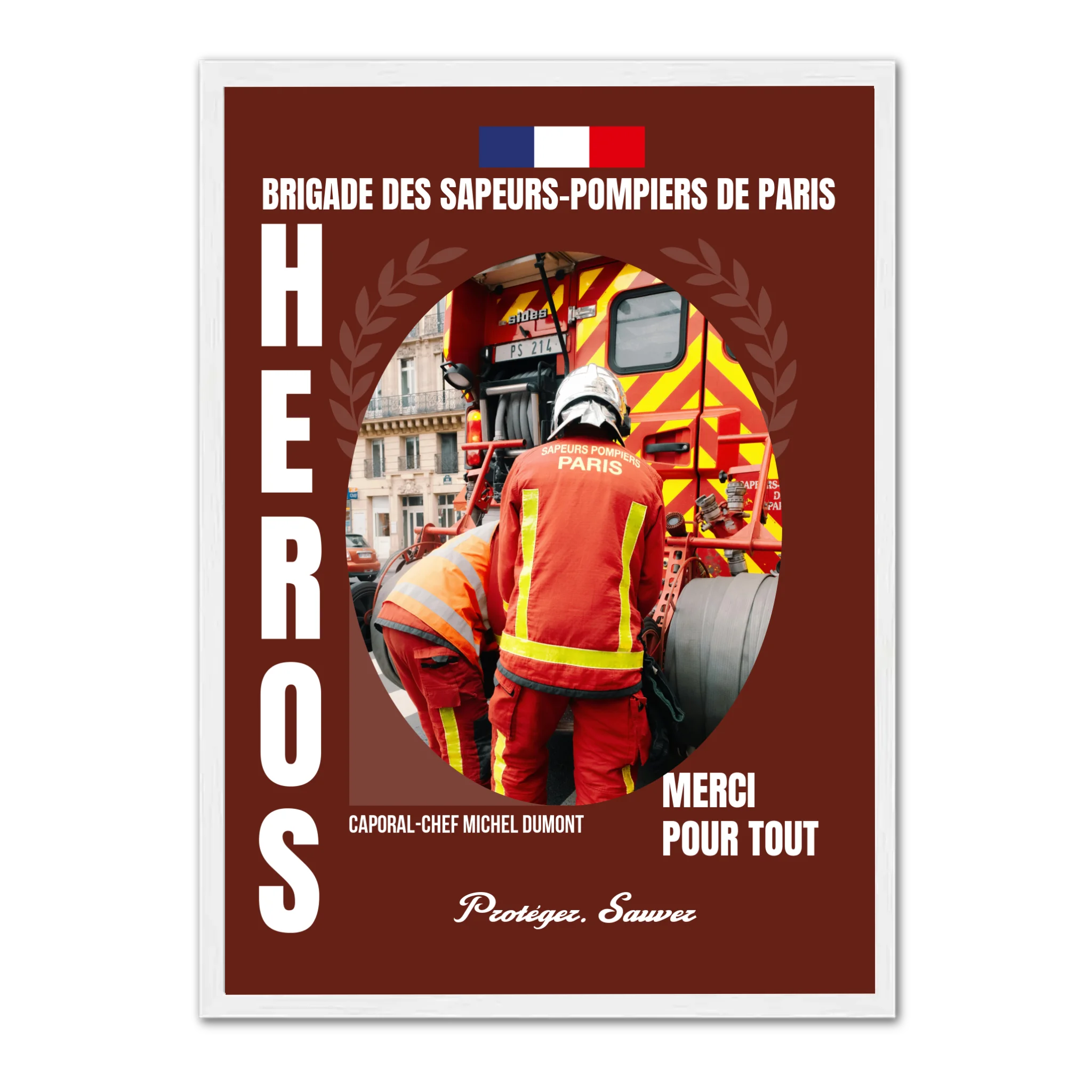 Métiers des Pompiers - Affiche personnalisée Cadre Vertical / Blanc / Ed. Limité : 75x100 cm Jetaimeparis France
