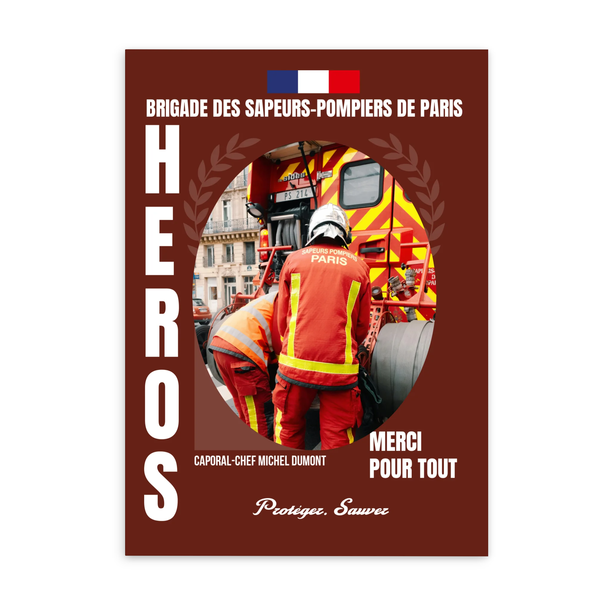 Métiers des Pompiers - Affiche personnalisée Cadre Vertical / Poster sans cadre / 50x70 cm Jetaimeparis France
