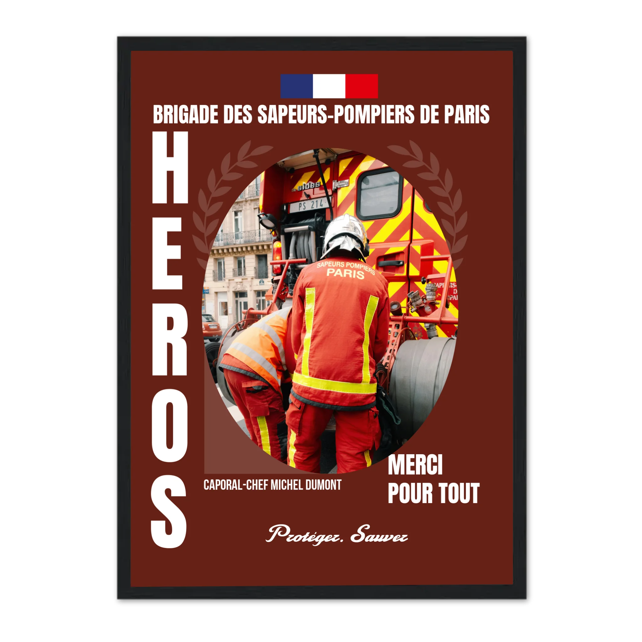 Métiers des Pompiers - Affiche personnalisée Cadre Vertical / Noir / Ed. Limité : 75x100 cm Jetaimeparis France