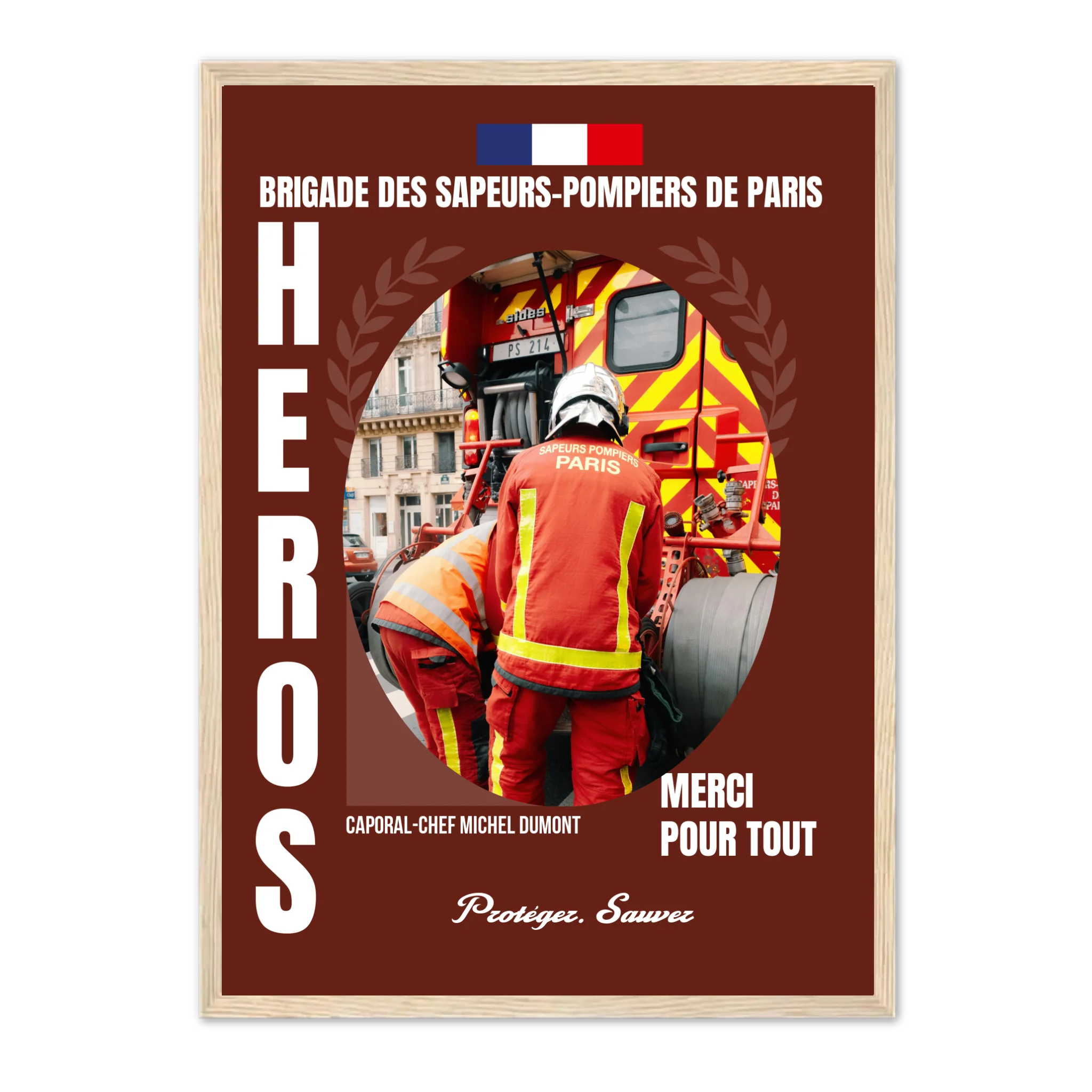 Métiers des Pompiers - Affiche personnalisée Cadre Vertical / Naturel / Ed. Limité : 75x100 cm Jetaimeparis France