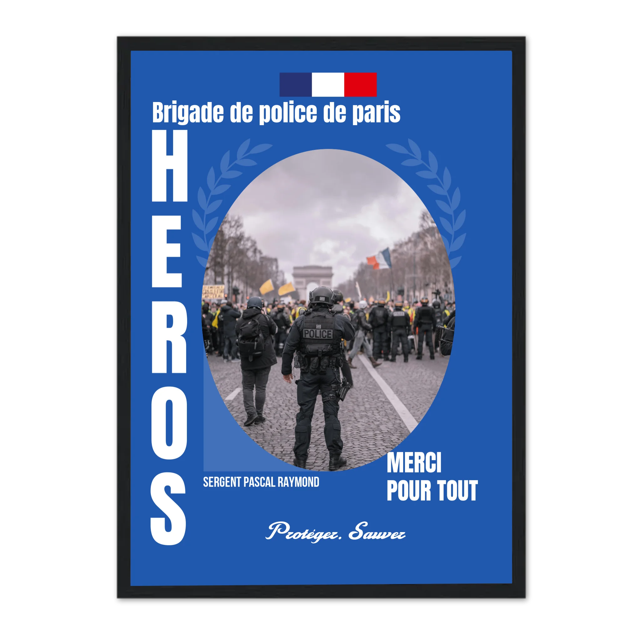 Métiers des forces de l'ordre - Affiche personnalisée Cadre Vertical / Noir / Ed. Limité : 75x100 cm Jetaimeparis France