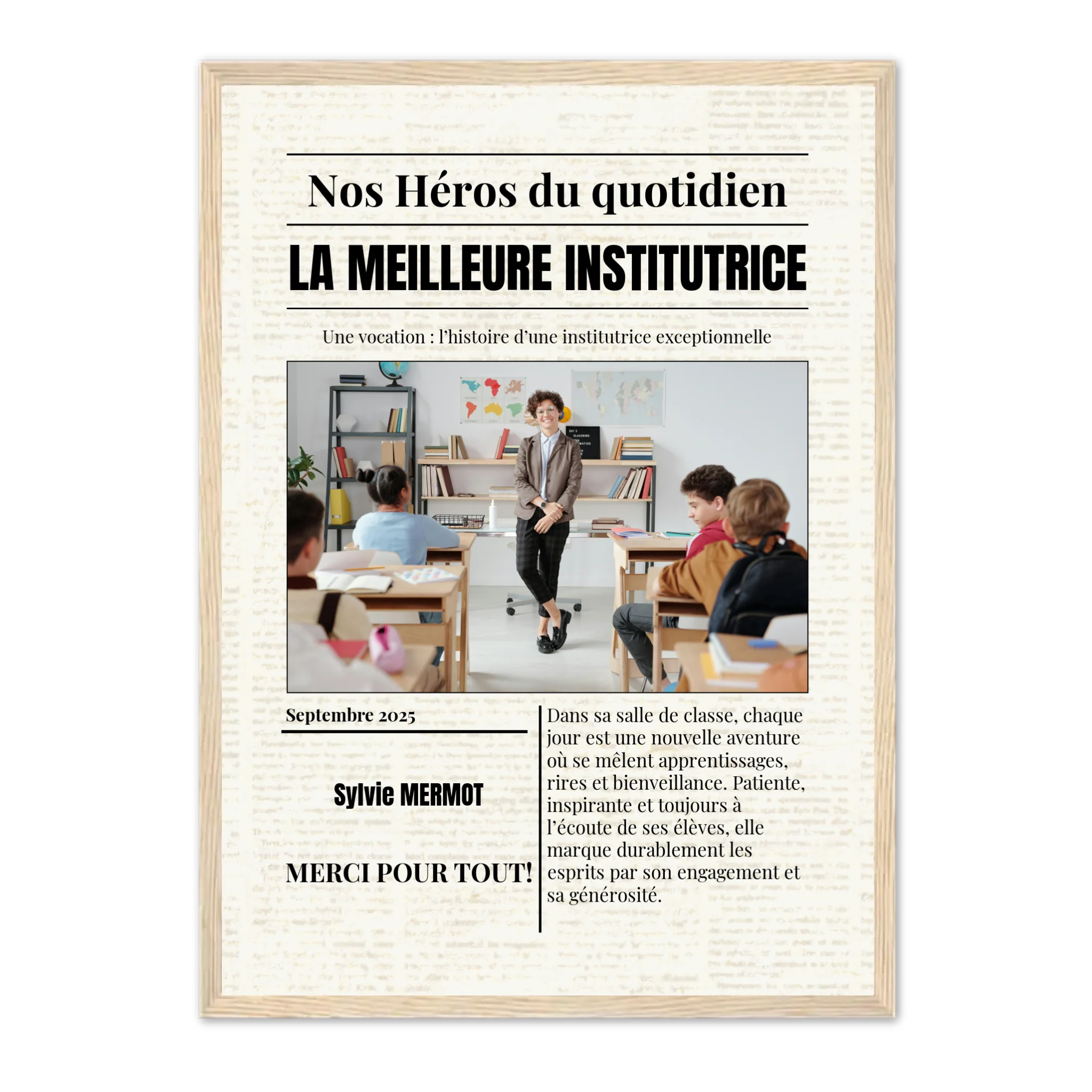 Journal métiers "Nos Héros" - Affiche personnalisée Cadre Vertical / Naturel / Ed. Limité : 75x100 cm Jetaimeparis France