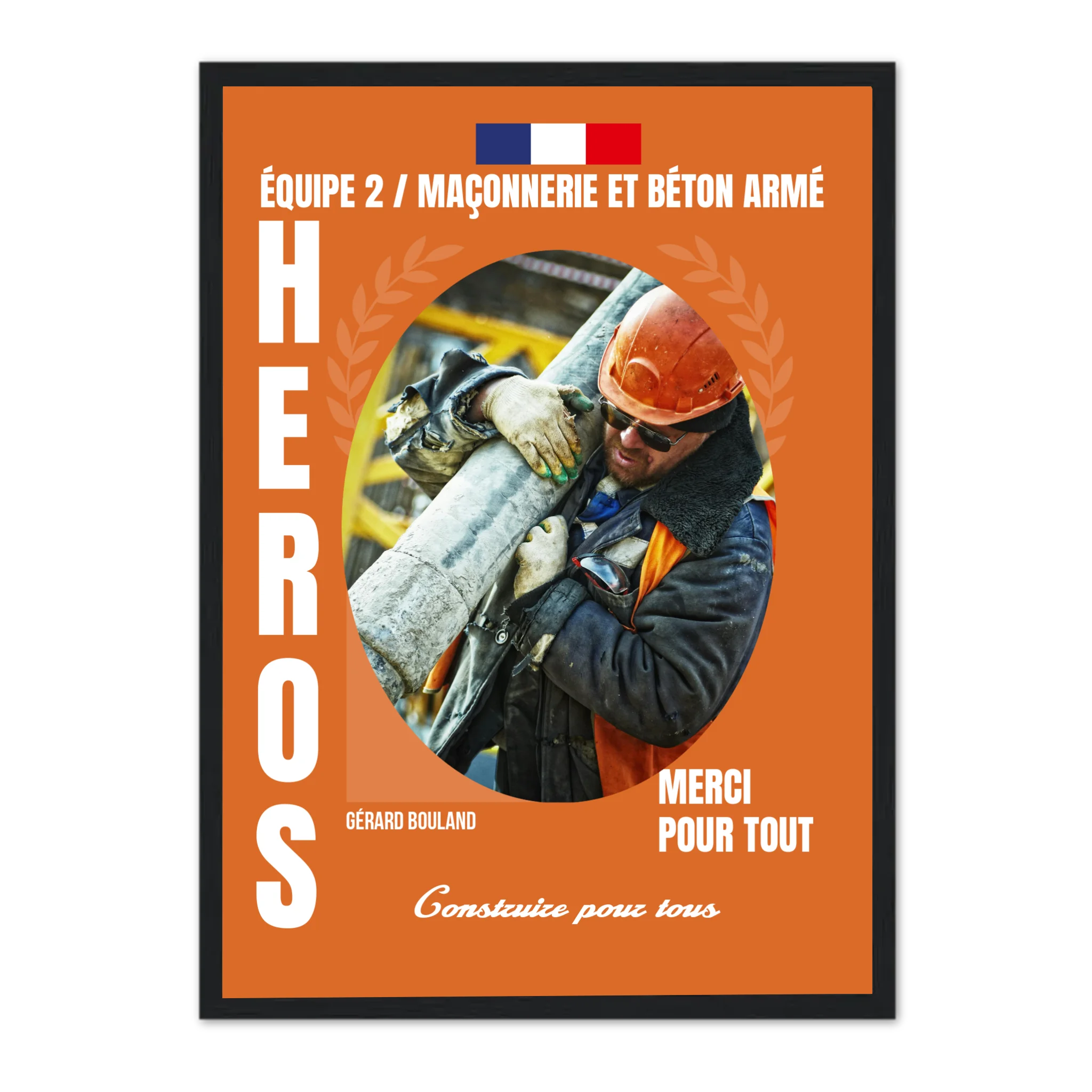 Métiers du BTP - Affiche personnalisée Cadre Vertical / Noir / Ed. Limité : 75x100 cm Jetaimeparis France
