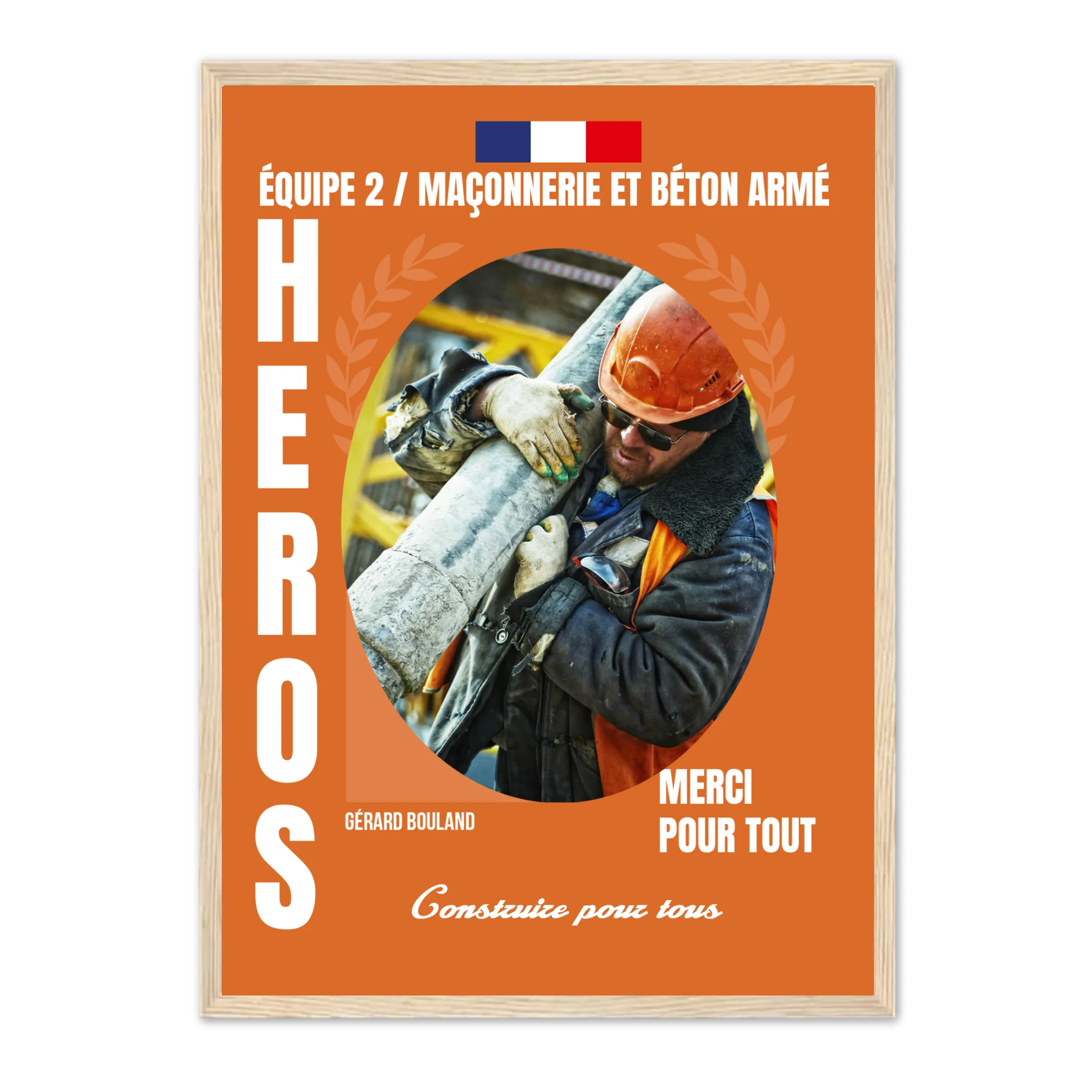 Métiers du BTP - Affiche personnalisée Cadre Vertical / Naturel / Ed. Limité : 75x100 cm Jetaimeparis France