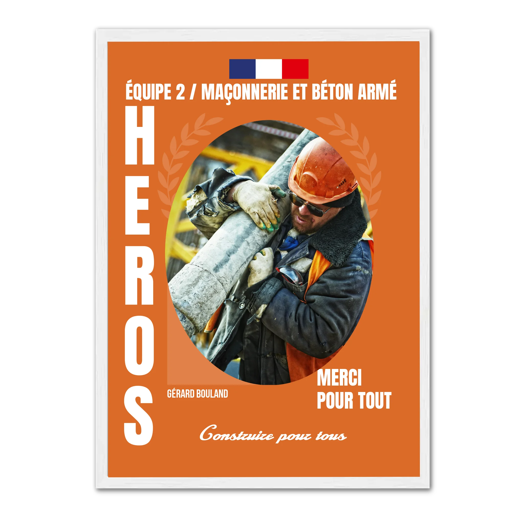 Métiers du BTP - Affiche personnalisée Cadre Vertical / Blanc / Ed. Limité : 75x100 cm Jetaimeparis France