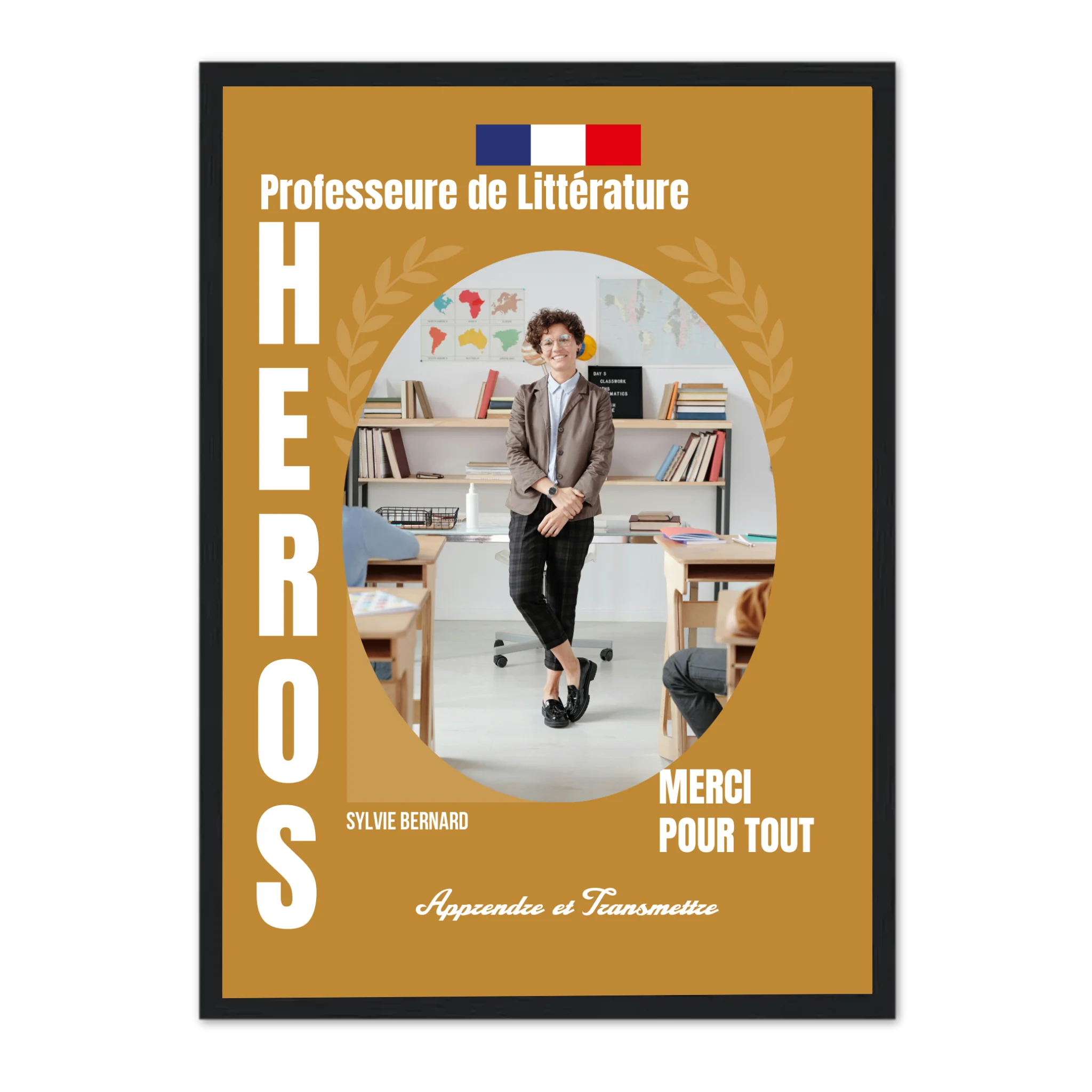 Métiers de l'éducation - Affiche personnalisée Cadre Vertical / Noir / Ed. Limité : 75x100 cm Jetaimeparis France
