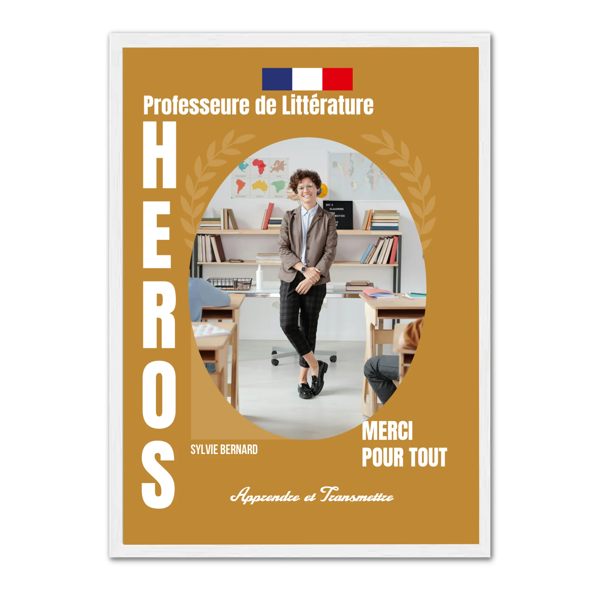 Métiers de l'éducation - Affiche personnalisée Cadre Vertical / Blanc / Ed. Limité : 75x100 cm Jetaimeparis France