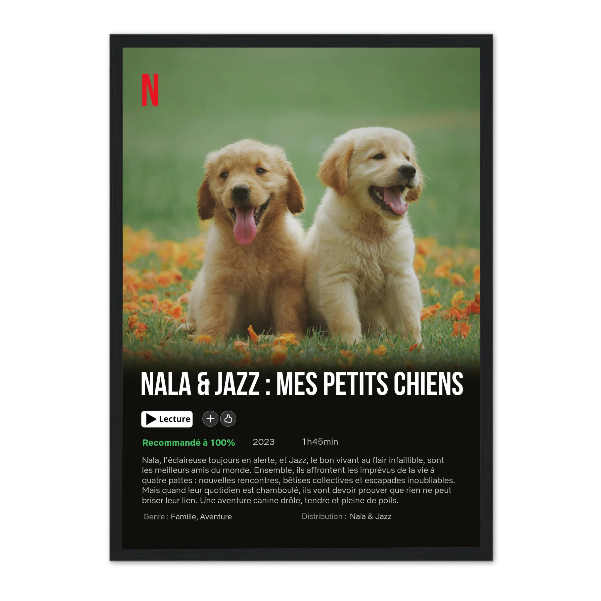 Mon Chien - Affiche de Film - Affiche personnalisée Cadre Vertical / Noir / Ed. Limité : 75x100 cm Jetaimeparis France