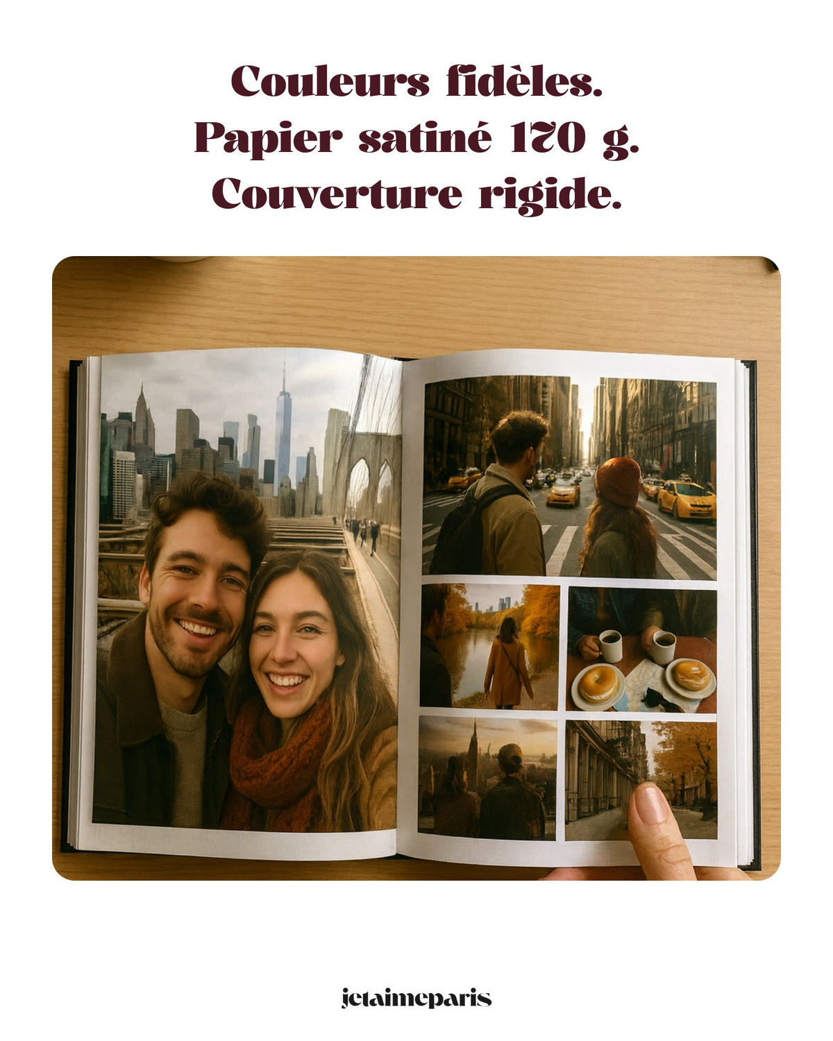 Album photo ouvert : papier satiné 170 g, couverture rigide