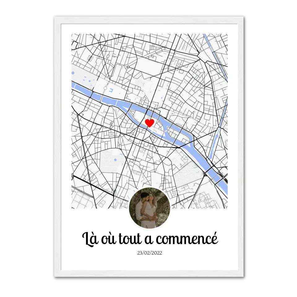 Lieu de Rencontre avec Photo rond - Affiche personnalisée Jetaimeparis Cadre-Vertical-Blanc-50x70-cm