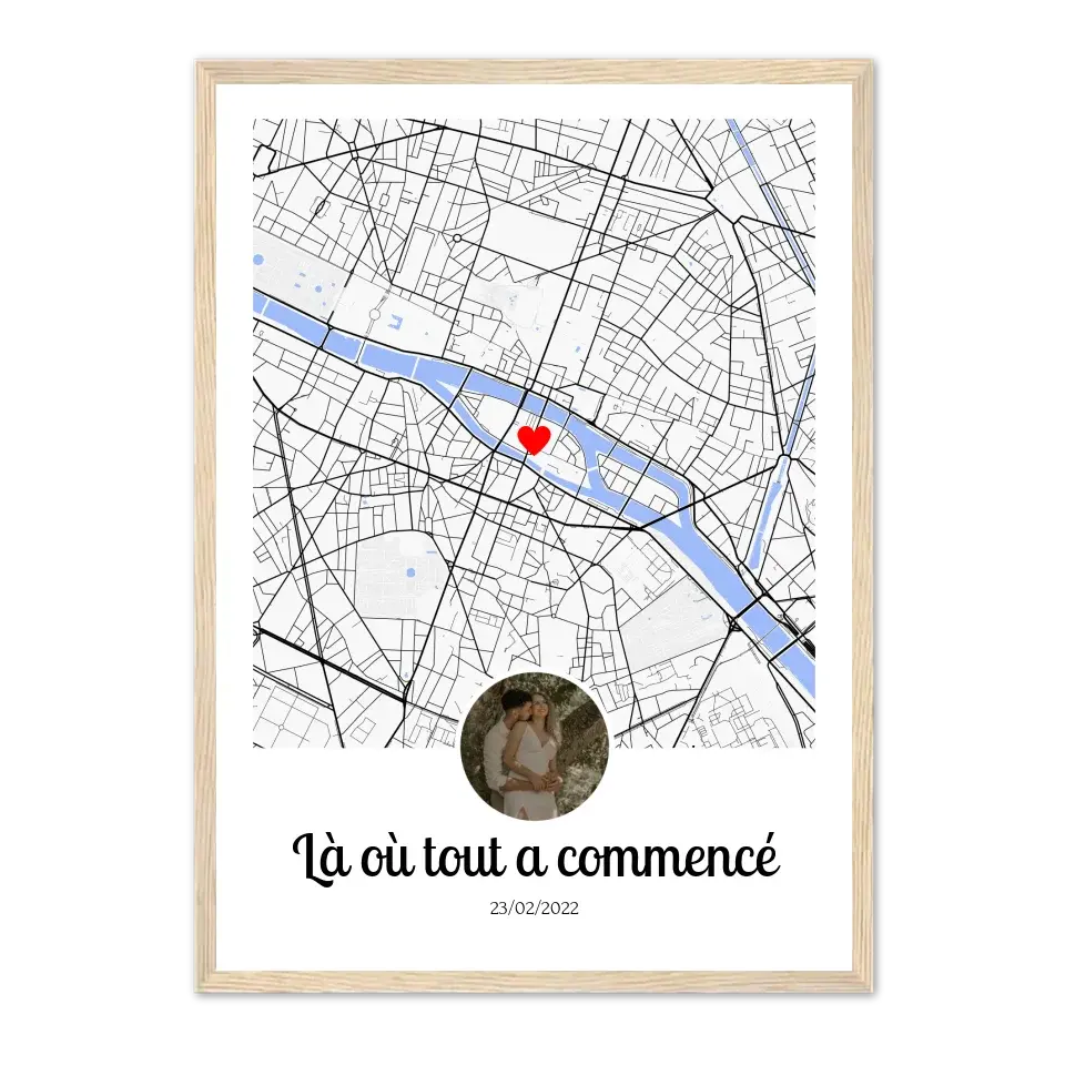 Lieu de Rencontre avec Photo rond - Affiche personnalisée Jetaimeparis Cadre-Vertical-Naturel-50x70-cm