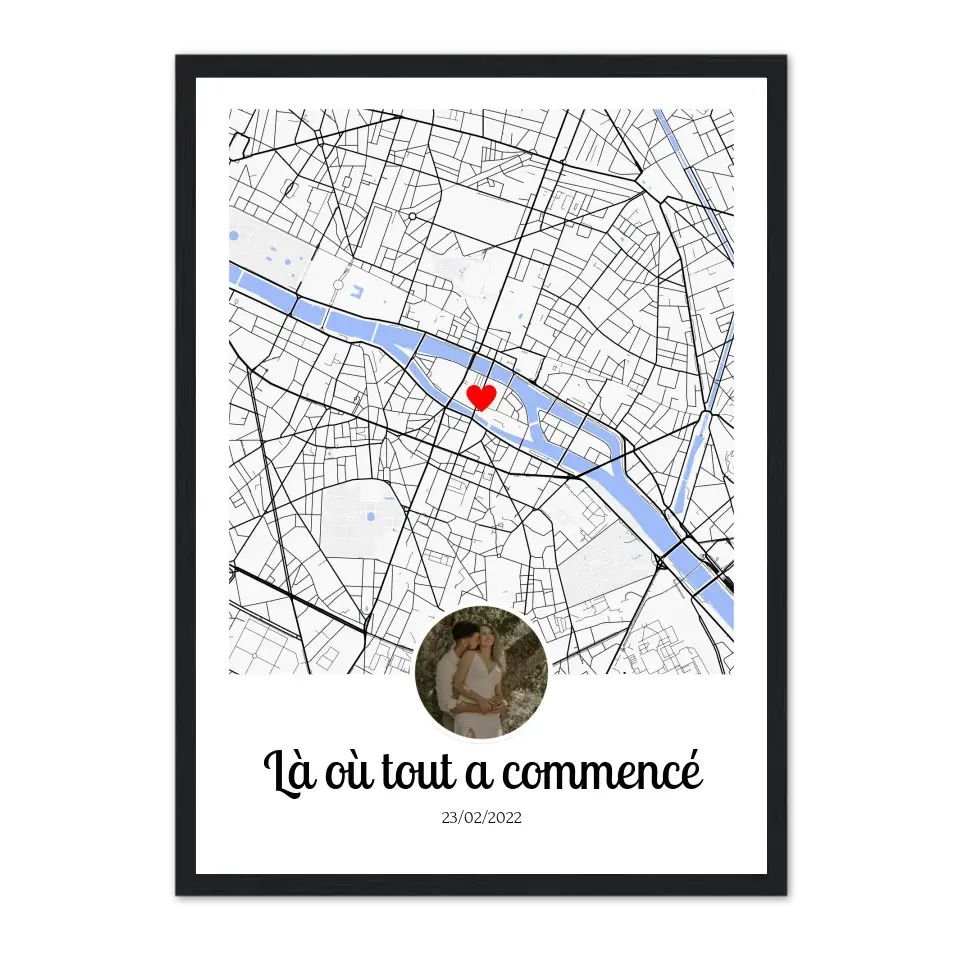 Lieu de Rencontre avec Photo rond - Affiche personnalisée Jetaimeparis Cadre-Vertical-Noir-50x70-cm