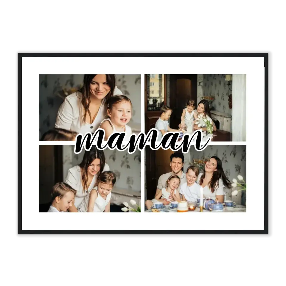 Maman - Affiche personnalisée Jetaimeparis Cadre-Horizontal-Noir-50x70-cm