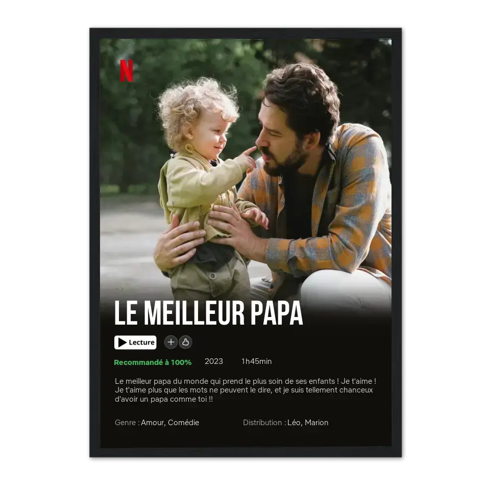 Netflix Papa - Affiche personnalisée Jetaimeparis Cadre-Vertical-Noir-50x70-cm