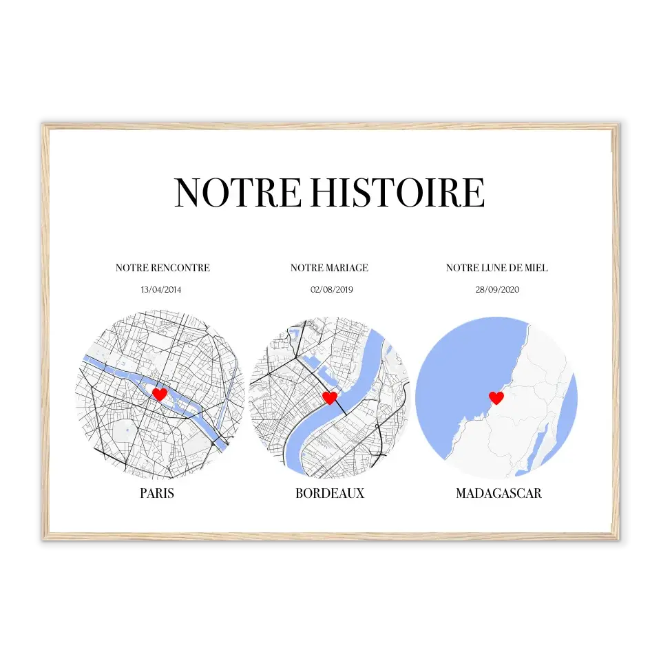 Notre Histoire - Affiche personnalisée   Cadre-Horizontal-Naturel-50x70-cm Gelato