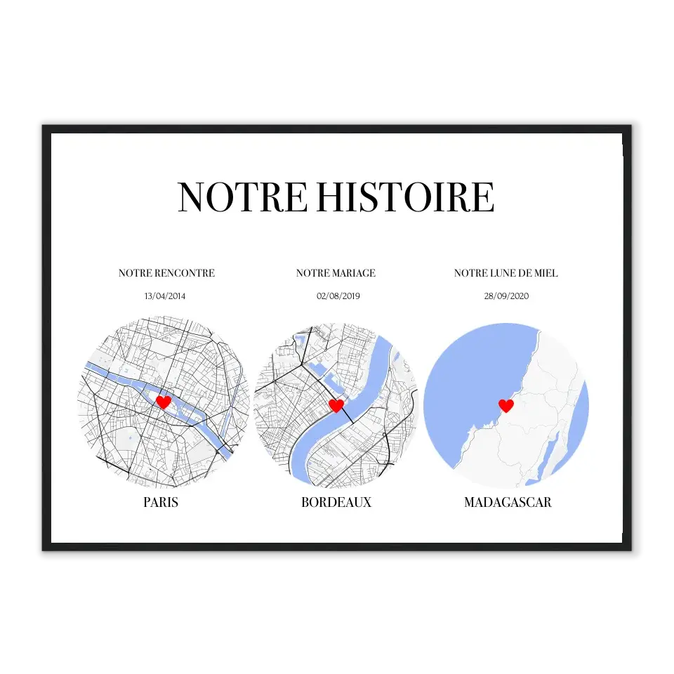 Notre Histoire - Affiche personnalisée   Cadre-Horizontal-Noir-50x70-cm Gelato